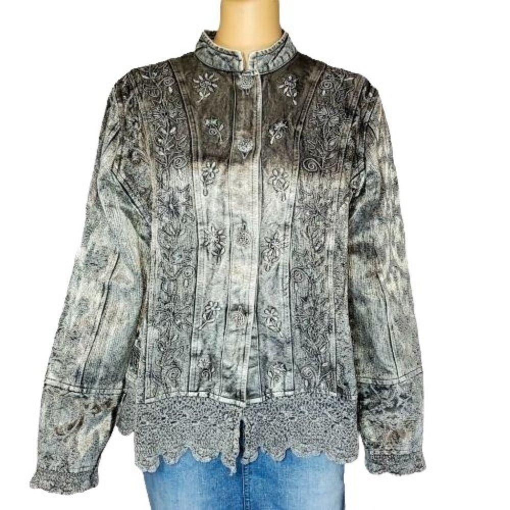 Flashback Women's Vintage Silver Stretch Hem Crocheted Jacket S Small